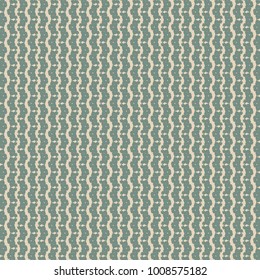 Wavy vertical stripes, dots and small shapes alternating in the spaces between them. Pattern in green and ivory shades. Can be wallpaper, paper wrapping or textile print. Abstract vector.