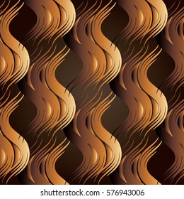 Wavy vertical stripes seamless pattern. Striped abstract background wallpaper illustration with vintage 3d waves and luxury  ornaments. Vector  texture for fabric, textile, cloth, curtain, wrapping,