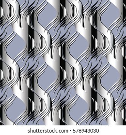 Wavy vertical stripes seamless pattern. Striped abstract background wallpaper illustration with vintage 3d waves and elegant ornaments. Vector  texture for fabric, textile, cloth, curtain, wrapping,