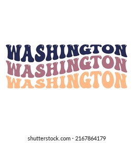 Wavy Washington, USA Lettering Design. Retro Waves Illustration Vector Design. Hippie Clip art Stacked Text Boho.
