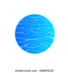 Wavy water texture in a circle. Blue ocean waves vector background. Vacation template with vector sea waves.