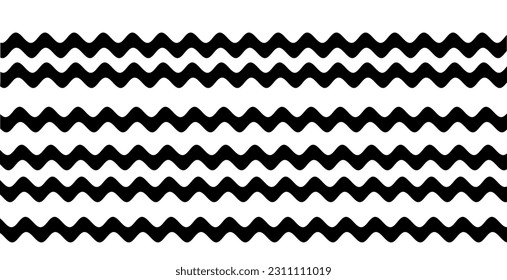 Wavy wave lines and wavy zigzag lines. Black underlines the wavy curve of the zigzag line pattern in an abstract style. Geometric décor elements. Vector illustration. 