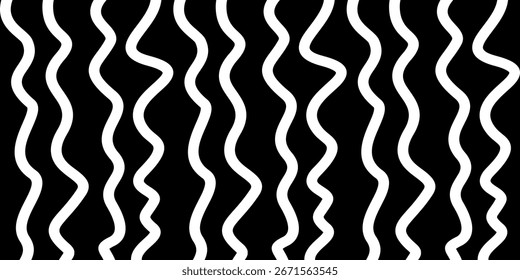 Wavy, waving, billowy, squiggly and squiggle lines. Curvy, squiggle, squiggle stripes. Abstract black and white background. Vector illustration