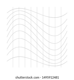 Wavy, waving grid, mesh of thin lines. Squeeze, stretch distort effect. Camber, crook deformation illustration. Distort array of intersect lines. Undulate, billowy warp effect