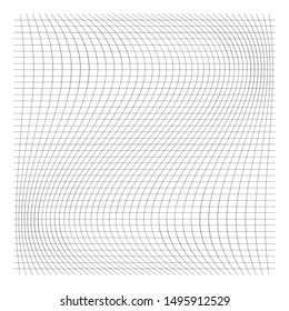 Wavy, waving grid, mesh of thin lines. Squeeze, stretch distort effect. Camber, crook deformation illustration. Distort array of intersect lines. Undulate, billowy warp effect