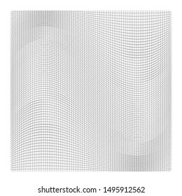 Wavy, waving grid, mesh of thin lines. Squeeze, stretch distort effect. Camber, crook deformation illustration. Distort array of intersect lines. Undulate, billowy warp effect