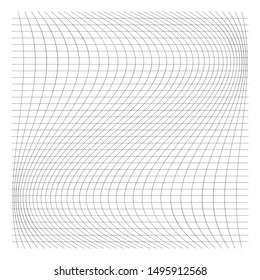 Wavy, waving grid, mesh of thin lines. Squeeze, stretch distort effect. Camber, crook deformation illustration. Distort array of intersect lines. Undulate, billowy warp effect