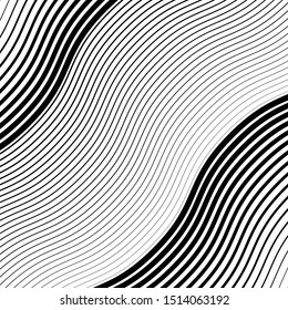 Wavy, waving grid of parallel irregular lines. Billowy, undulating, zigzag stripes, streaks. Abstract geometric background
