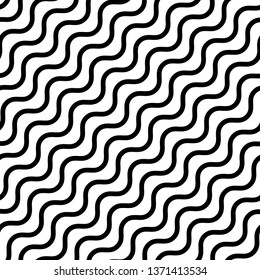 Wavy, waving lines abstract black and white seamlessly repeatable pattern