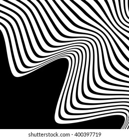 Wavy, waving lines. Lines, stripes with distortion effect - Abstract monochrome background, pattern