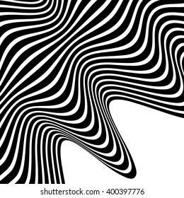 Wavy, waving lines. Lines, stripes with distortion effect - Abstract monochrome background, pattern