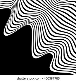 Wavy, waving lines. Lines, stripes with distortion effect - Abstract monochrome background, pattern
