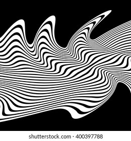 Wavy, waving lines. Lines, stripes with distortion effect - Abstract monochrome background, pattern