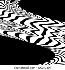 Wavy, waving lines. Lines, stripes with distortion effect - Abstract monochrome background, pattern