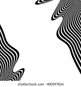Wavy, waving lines. Lines, stripes with distortion effect - Abstract monochrome background, pattern