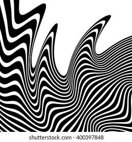 Wavy, waving lines. Lines, stripes with distortion effect - Abstract monochrome background, pattern