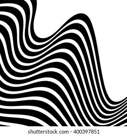 Wavy, waving lines. Lines, stripes with distortion effect - Abstract monochrome background, pattern