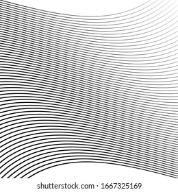Wavy, waving parallel lines pattern. Ripple, twisted, squish distortion effect on stripes. Crinkled, frizzy, bent effect lines