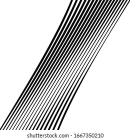 Wavy, waving parallel lines pattern. Ripple, twisted, squish distortion effect on stripes. Crinkled, frizzy, bent effect lines