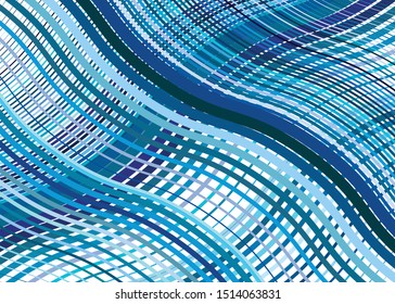 Wavy, waving texture, pattern. Grid, mesh of lines, stripes with billowy, undulating (zigzag) distortion. Abstract geometric background
