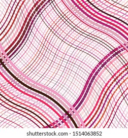 Wavy, waving texture, pattern. Grid, mesh of lines, stripes with billowy, undulating (zigzag) distortion. Abstract geometric background