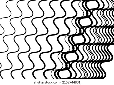 Wavy, waving and undulating, billowy diagonal, skew, tilt and oblique lines, stripes abstract black and white, monochrome design element, background, pattern and texture