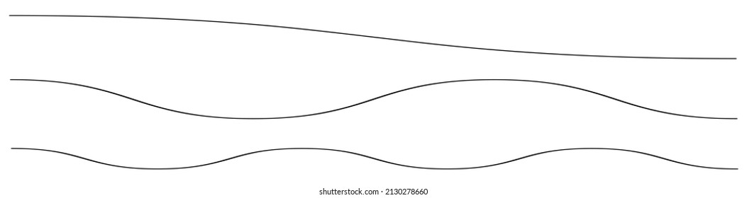 Wavy, waving, wave lines. Curvy, curved, flowing billowy and undulate line divider element set