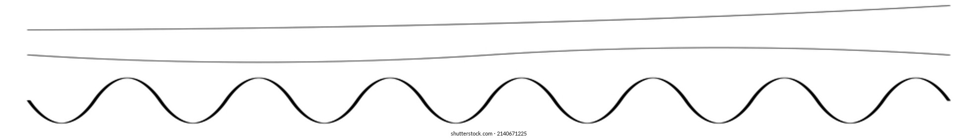 Wavy, waving, wave lines. Curvy, curved, flowing billowy and undulate line divider element set