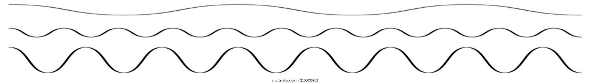 Wavy, waving, wave lines. Curvy, curved, flowing billowy and undulate line divider element set