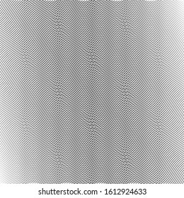 Wavy, waving, zigzag lines crosshatch grid, mesh pattern. Abstract curvy criss-cross lines texture. Tangle wrinkle stripes. Diagonal, oblique strips with rumple, frizzle, crimp distort