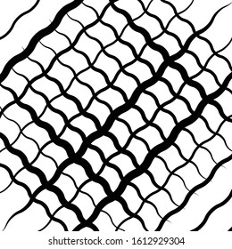 Wavy, waving, zigzag lines crosshatch grid, mesh pattern. Abstract curvy criss-cross lines texture. Tangle wrinkle stripes. Diagonal, oblique strips with rumple, frizzle, crimp distort