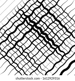 Wavy, waving, zigzag lines crosshatch grid, mesh pattern. Abstract curvy criss-cross lines texture. Tangle wrinkle stripes. Diagonal, oblique strips with rumple, frizzle, crimp distort