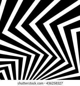 Wavy, waving - zigzag radial lines. Abstract monochrome background. Vector illustration