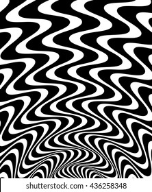 Wavy, waving - zigzag radial lines. Abstract monochrome background. Vector illustration