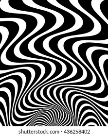 Wavy, waving - zigzag radial lines. Abstract monochrome background. Vector illustration