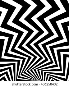 Wavy, waving - zigzag radial lines. Abstract monochrome background. Vector illustration