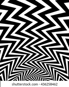 Wavy, waving - zigzag radial lines. Abstract monochrome background. Vector illustration