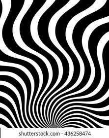 Wavy, waving - zigzag radial lines. Abstract monochrome background. Vector illustration