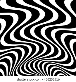 Wavy, waving - zigzag radial lines. Abstract monochrome background. Vector illustration