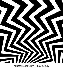 Wavy, waving - zigzag radial lines. Abstract monochrome background. Vector illustration
