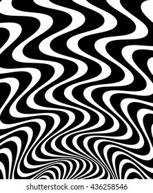 Wavy, waving - zigzag radial lines. Abstract monochrome background. Vector illustration