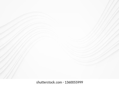 Wavy white gradient stripes line background with copy space. Abstract white and grey line cover or banner, Monochrome modern vector backdrop.
