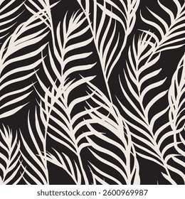 Wavy White Palms Decorative seamless pattern. Repeating background. Tileable wallpaper print.