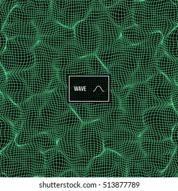 Wavy wireframe background. Ocean wave mesh. Abstract background for science concept. Sound physical wave. Cyberspace.