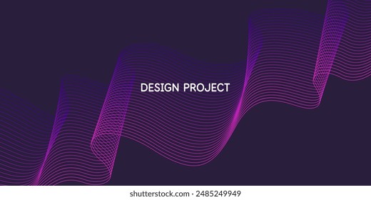 Wavy, wriggling lines on a dark background. Abstract background with amorphous shapes. A template for placing text and information. Beautiful stylish design.