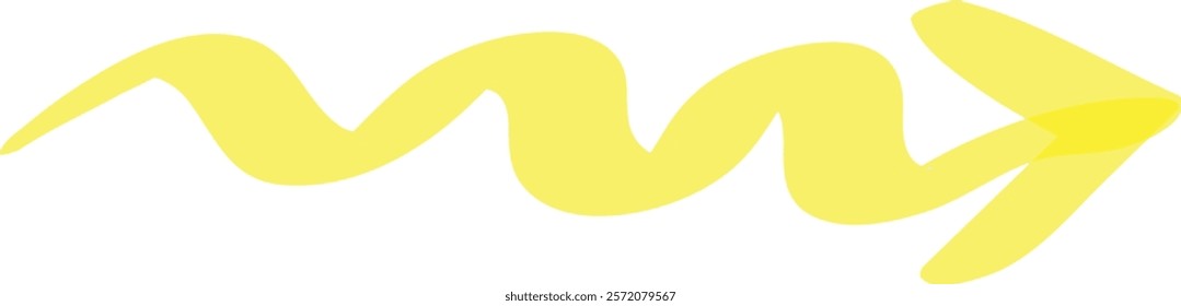Wavy yellow arrow pointing to the right symbolizing progress, forward movement, and direction, ideal for presentations, websites, and graphic design projects