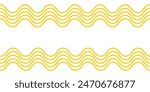Wavy yellow horizontal lines on white background. Noodle or ramen texture. Pasta, tagliatelle or macaroni pattern. Curvy spaghetti banner. Traditional Italian of Japan food print. Vector illustration.
