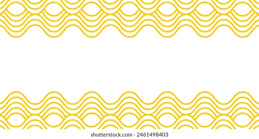 Líneas Horizontales amarillas onduladas. Fondo de pasta, tagliatelle o capellini con espacio vacío. Patrón de ramen o fideos. Fondo de pantalla de espagueti curvo. Estampado de comida italiana o china. Ilustración plana de Vector.