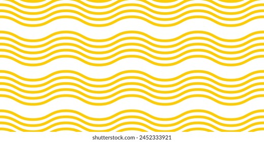 Wavy yellow horizontal lines. Ramen pattern. Pasta, tagliatelle or capellini background. Noodle texture. Curvy spaghetti wallpaper. Traditional Italian of Japan food print. Vector flat illustration.