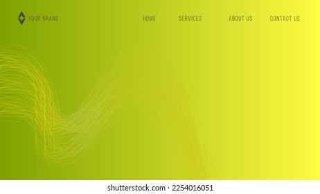 Wavy yellow lines background. Abstract landing page template.